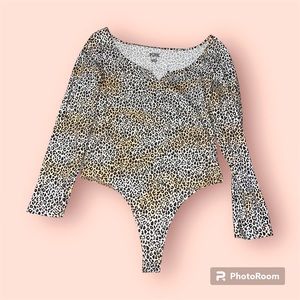 PINK cheetah print tan + dark brown long sleeve bodysuit size large